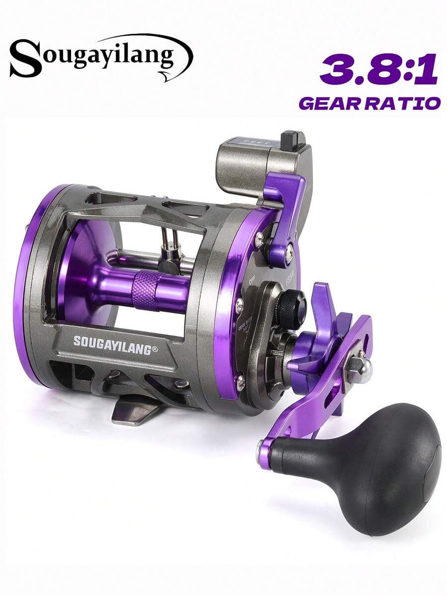SOUGAYILANG Full Metal Trolling Reel With Precise Line Counter & Line Out Alarm - 3.8:1 Gear Ratio, Aluminum Spool & Handle Arm, For Trolling, Deep-Water Jigging, Lead Sinker Fishing & Raft Fishing