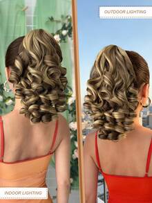 14英寸深波浪耐热合成爪形马尾假发，有黑色、棕色、渐变棕色、灰色可选，适合女性在圣诞节、万圣节、音乐节、派对和日常佩戴。 - 拼色 - 查看 9