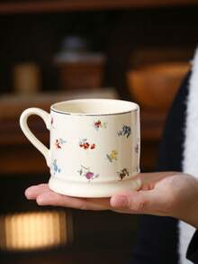 1pc Floral Ceramic Coffee Mug, Vintage Chic Ceramic Cup, Mug, Water Cup, Afternoon Tea Cup, Red Tea Cup, Asymmetrical Breakfast Milk Cup, Juice Cup, Gift Mug - Multicolor - View 5