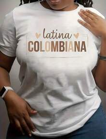 Latina Colombiana T-Shirt For Women - Colombian Pride Tee With Heart Design Perfect For Cultural Celebration Independenc220g High-Quality Pure Cotton T-Shirt With Minimalist Printing, Soft And Breathable Fabric, Comfortable And Loose Camisetas Para Hombre Graphic T Shirts Playeras De Hombre - 黑色5 - 查看 1