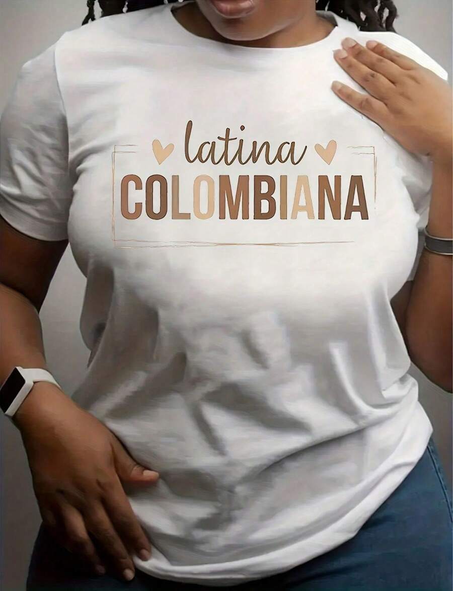Latina Colombiana T-Shirt For Women - Colombian Pride Tee With Heart Design Perfect For Cultural Celebration Independenc220g High-Quality Pure Cotton T-Shirt With Minimalist Printing, Soft And Breathable Fabric, Comfortable And Loose Camisetas Para Hombre Graphic T Shirts Playeras De Hombre - 黑色5 - 查看 1