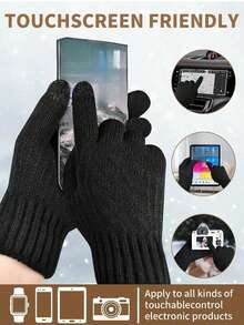 男女通用保暖冬季手套，支持触屏操作 - 双层加厚绒面，弹性贴合，全指设计，适合跑步、滑雪、骑行等运动，保暖性能佳，时尚美观，经久耐用。