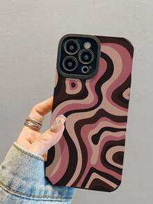 1pc Fashionable & Elegant Pink-Brown Wavy Pattern Shock-Proof Leather Phone Case Compatible With Iphone 17/17 Air/17 Pro/17 Pro Max, 16/16 Plus/16 Pro/16 Pro Max, 15/15 Plus/15 Pro/15 Pro Max, 14/14 Plus/14 Pro/14 Pro Max, 13/13 Pro/13 Pro Max, 12/12 Pro/12 Pro Max, 11/11 Pro/11 Pro Max - Multicolor - View 5