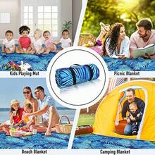 PY SUPER MODE Picnic Blankets Extra Large Waterproof Foldable Outdoor Beach Blanket Oversized 83x79 Sandproof 3-Layer Picnic Mat for Camping Hiking Travel Park Concerts Blue Leaves - Hojas azules - Ver 4