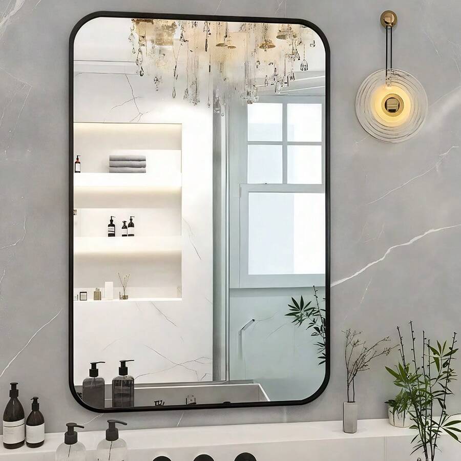 36"X 24" Black Bathroom Mirrors For Over Sink, Vanity Mirror Wall Mounted,Framed Rectangle Mirrors For Living Room Entryway, Anti-Rust, Tempered Glass Hangs Horizontally Or Vertically - 36英寸x24英寸 - 查看 1