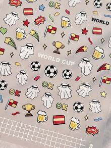 1片卡通可爱世界杯足球啤酒图案5D美甲贴纸，适合长指甲和短指甲，派对和节日美甲贴纸，可用于手脚DIY美甲、手机壳、日记装饰，深受女性和女孩喜爱。