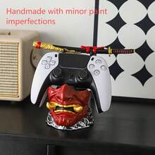 1pc Demon Face Warrior Sword Controller Stand, Compatible With PS/-, Resin Gaming Accessory, Demon Themed Figurine, Gamer Gift, Home/Office Independent Console Display Stand (No Electronic Components, Handmade With Minor Imperfections) - Multicolor - View 3