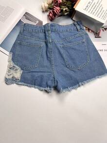 Stylish Women's Denim Mini Shorts Featuring Ripped Details And Raw Hem, Perfect For A Casual And Sexy Vibe - Blue - View 6