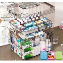 买一送一，大容量多层透明盖收纳盒 - 耐用塑料整理盒，适合居家和旅行，是收纳药片、办公用品、缝纫用品、浴室用品的理想之选 - 易于清洁，可堆叠设计，适合家庭和办公室使用，现代设计，安全按扣闭合 - 彩色 - 查看 8