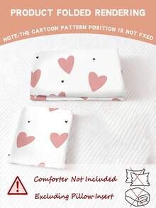 1/2件套粉色爱心床上用品套装，“爱”字印花被套套装，双面设计，外观迷人 - 彩色 - 查看 2