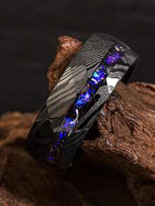 复古风 8 毫米不锈钢格纹黑色戒指，时尚订婚结婚首饰配饰，适合日常宴会、派对、节日、生日、周年纪念等场合佩戴。 - 金色 - 查看 5