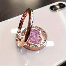 1pc Shiny Heart-Shaped Metal Ring Phone Holder - Shiny, Adjustable, Easy To Install, Fashionable Women's Accessory, Made Of High-Quality Alloy With Adhesive Design, Fits All Models - Multicolor - View 7