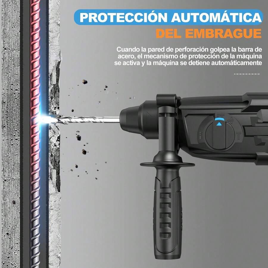 Rotomartillo Cincelador Perforador para Concreto, 1200, 20 Piezas de Herramientas de Cinceles, Rotomartillo SDS Multifuncional 3 en 1, Taladro para Concreto, Martillo Electrico - Azul - Ver 1