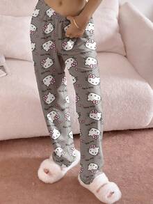 Sanrio 1件Hello Kitty三丽鸥女士睡裤，可爱Y2K风格睡衣，家居服，三丽鸥卡通人物周边商品 - 灰色 - 查看 9