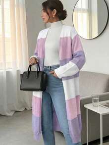2025 Autumn/Winter New Fashion Casual Colorblock Striped Long Sleeve Knit Cardigan For Women - Multicolor - View 8