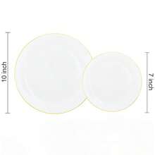 Bộ 50/25/10/2 đĩa trắng viền vàng, đĩa ăn tối 10.25 inch và 7.5 inch, đĩa salad viền vàng cao cấp, đĩa bánh, thích hợp cho Halloween, quà tặng Giáng sinh, họp mặt gia đình, tiệc tùng, ngoài trời, đám cưới, nhà hàng, nhà bếp. - Nền trắng với các cạnh vàng - Xem 5
