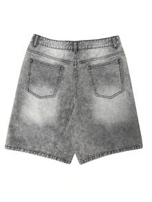 Denim Shorts, Summer Pants, Non-Stretch Denim Shorts, Cotton Ripped Denim Shorts, Casual Hiphop Street Style Jeans, Versatile For Daily Commute - Grey - View 2