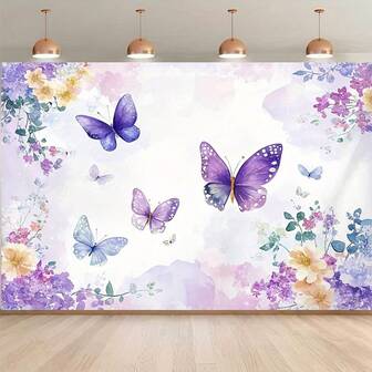 Pancarta de fondo con mariposas y flores de tonos suaves y coloridos, de tela resistente a todo clima, apta para fotomatón de interior/exterior, decoración de fiesta de primavera, baby shower, etc.