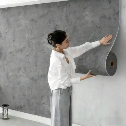 1 Rolle entfernbare grau-weiße Zementtextur Tapete, abziehbar und aufklebbar mit grauem Zementrissmuster, wasserfest, abnehmbare Vinyl-Kontaktfolie, geeignet für Wohnzimmer, Küche, Schlafzimmer, Dorm-Dekoration und Möbelauffrischung