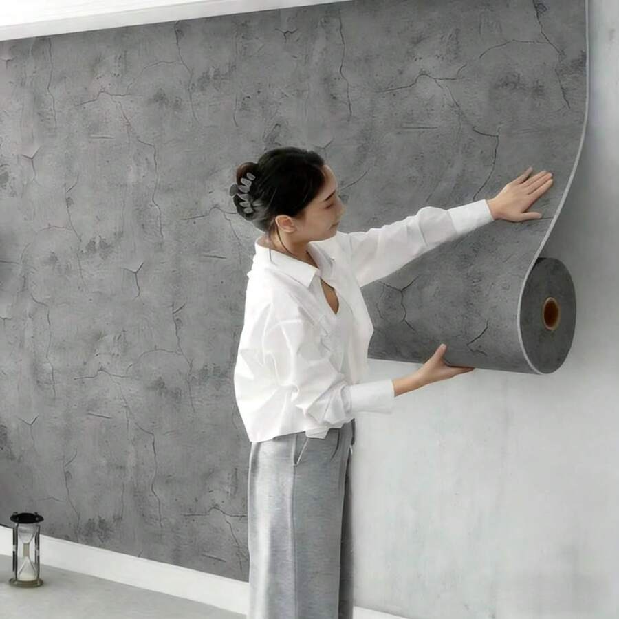 1 Cuộn Giấy Dán Tường Vân Xi Mét Xám Trắng Có Thể Tháo Rời, Giấy Dán Tường Chống Thấm Nước, Họa Tiết Vân Xi Mét Nứt, Thích Hợp Cho Phòng Khách, Nhà Bếp, Phòng Ngủ, Ký Túc Xá Trang Trí Và Làm Mới Nội Thất.