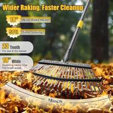 Rake - Rastrillo de hojas de jardín de 65 pulgadas de largo rastrillo de hojas resistente de 18 pulgadas de ancho para arbustos con 25 dientes de metal rastrillo Thatchibng para patio con mango ergonómico ajustable para recoger hojas recortes de zacate basura - Amarillo - Ver 2