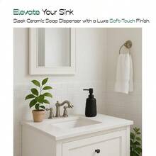 Dispensador de jabón de cerámica negro mate dispensador de encimera de baño o cocina recargable de 13 onzas con revestimiento de goma suave al tacto - NegroMate - Ver 2