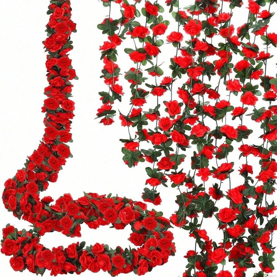 1件装人造玫瑰藤蔓花环,带绿叶,可悬挂,常春藤花环,墙面花园装饰,适用于情人节主题装饰、婚礼、母亲节、客厅、卧室、婚礼生日拱门装饰、桌旗、人造装饰藤蔓。 - 彩色 - 查看 1