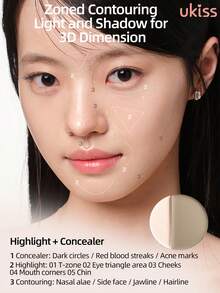 ukiss Bảng phấn tạo khối và bắt sáng 3 trong 1 hai lớp xoay tròn, lớp trên là kem nền dạng cushion, lớp dưới chứa phấn bắt sáng, che khuyết điểm và tạo khối, kiểm soát dầu và lâu trôi, tạo lớp trang điểm lì rạng rỡ, làm đều màu da, cần thiết cho trang điểm hàng ngày, kem nền dạng cushion 11g + phấn tạo khối 2.4g + phấn bắt sáng 1.2g - #F20 Tự nhiên - Xem 9