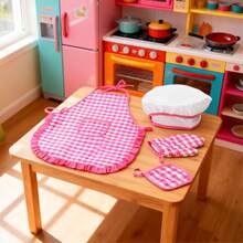 Set Perlengkapan Memasak Motif Kotak-kotak untuk Anak, Set Kostum Koki Ukuran Anak, Celemek, Sarung Tangan, dan Topi dari Serat Asetat, Mainan Peran Koki Kartun untuk Anak Laki-laki dan Perempuan, Pakaian Memasak, Mainan DIY Dapur untuk Pesta Ulang Tahun - MultiWarna - View 6