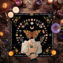 1PC Elegant Triple Moon Altar Cloth - Mystical Floral & Celestial Design, With Tarot Bag Optional,Moon Phase Tarot Mat With Butterfly & Crescent Moons, Witchy Cottage Core Decor For Spreads, Moon Decorations Room Decor - Multicolor - View 3
