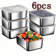 (5/6/8-Piece Set) 304 Stainless Steel Storage Containers For Outdoor Picnics(5.31 Inches * 4.13 Inches), With Square Lids, Airtight And Stackable, Reusable, Refrigerator And Kitchen Supplies, Perfect For Family Parties, Outdoor Gatherings, Birthday Gifts, Holiday Gifts - Bạc - Xem 12