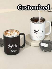 1pc Customized Stainless Steel Mug With Lid, Customized Stainless Steel Insulated Coffee Cup With Handle, 12oz Double Wall Vacuum Travel Mug, Double Layer Design, With Handle, Heat-Resistant, Anti-Drop, Portable Outdoor Cup, Coffee Mug, Leak-Proof And Anti-Scald Milk Coffee Cup, Large Capacity Drinking Cup, Birthday & Holiday Gift - 彩色 - 查看 4