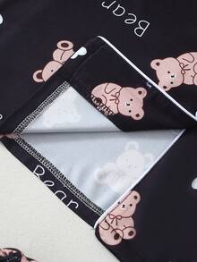 熊印花女士长袖睡衣套装 - 黑色 - 查看 6