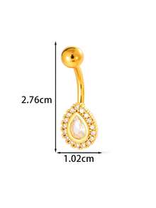 1pc Elegant Copper Zirconia Heart & Wing Shaped Belly Button Ring, Stainless Steel Bar Body Piercing Jewelry