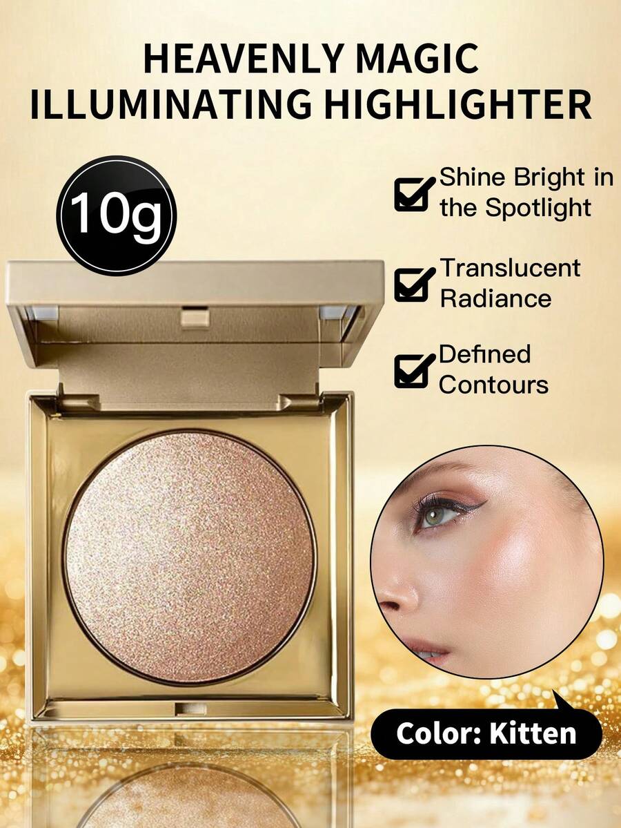 1 Box 10g Stila Heaven's Hue Highlighter, Kitten, Natural Luminous Contouring, Lightweight Jelly Texture, Finely Milled Pearlescent Powder, Seamless Application, Suitable For Daily Commute And Date Makeup