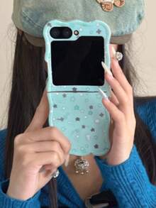 1pc Fashionable Minimalist Wavy Cute Star Element Foldable Phone Case, Providing Protection And Anti-Drop Performance: Suitable Compatible With Samsung Galaxy Z Flip 3/Z Flip 4/Z Flip 5/Z Flip 6/Z /Galaxy Z Flip 7 FE - Baby Blue - View 3