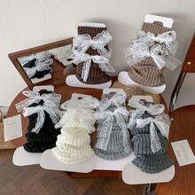 Autumn And Winter Atmosphere Dressing, Layered Socks, Fluttering Straps, Knitted Socks For Women, Cute Calf Stacking Socks For Autumn And Winter - 深灰 - 查看 2