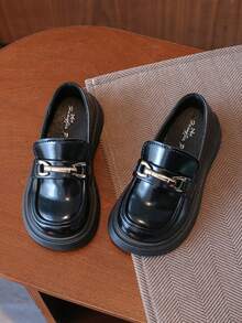 1双儿童平底休闲鞋，简约时尚百搭女童英伦风真皮学生鞋 - 黑色 - 查看 4