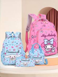 Sanrio 3件套  Melody背包，防水大容量，午餐包/笔袋，多口袋设计，可爱动漫返校必备，情人节/毕业礼物，书包