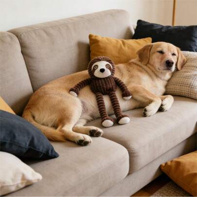 Sloth Plush Doll, Suitable For Medium To Large Dogs, Cute Animal Design With Sound Function, Made Of Soft Corduroy Fabric, Durable, Ideal For Chewing Dogs, Highly Interactive For Fetch, Tug-Of-War And Indoor Games, Sloth Design Helps Relieve Anxiety, Boredom And Destructive Chewing Behavior.
