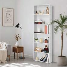 -Shelf Tall Bookshelf With Industrial Rustic Style - Sturdy 6-Tier Storage Organizer For Home Office, Living Room, Bedroom & Library, Wood Bookshelf For Modern Interior - trắng - Xem 1