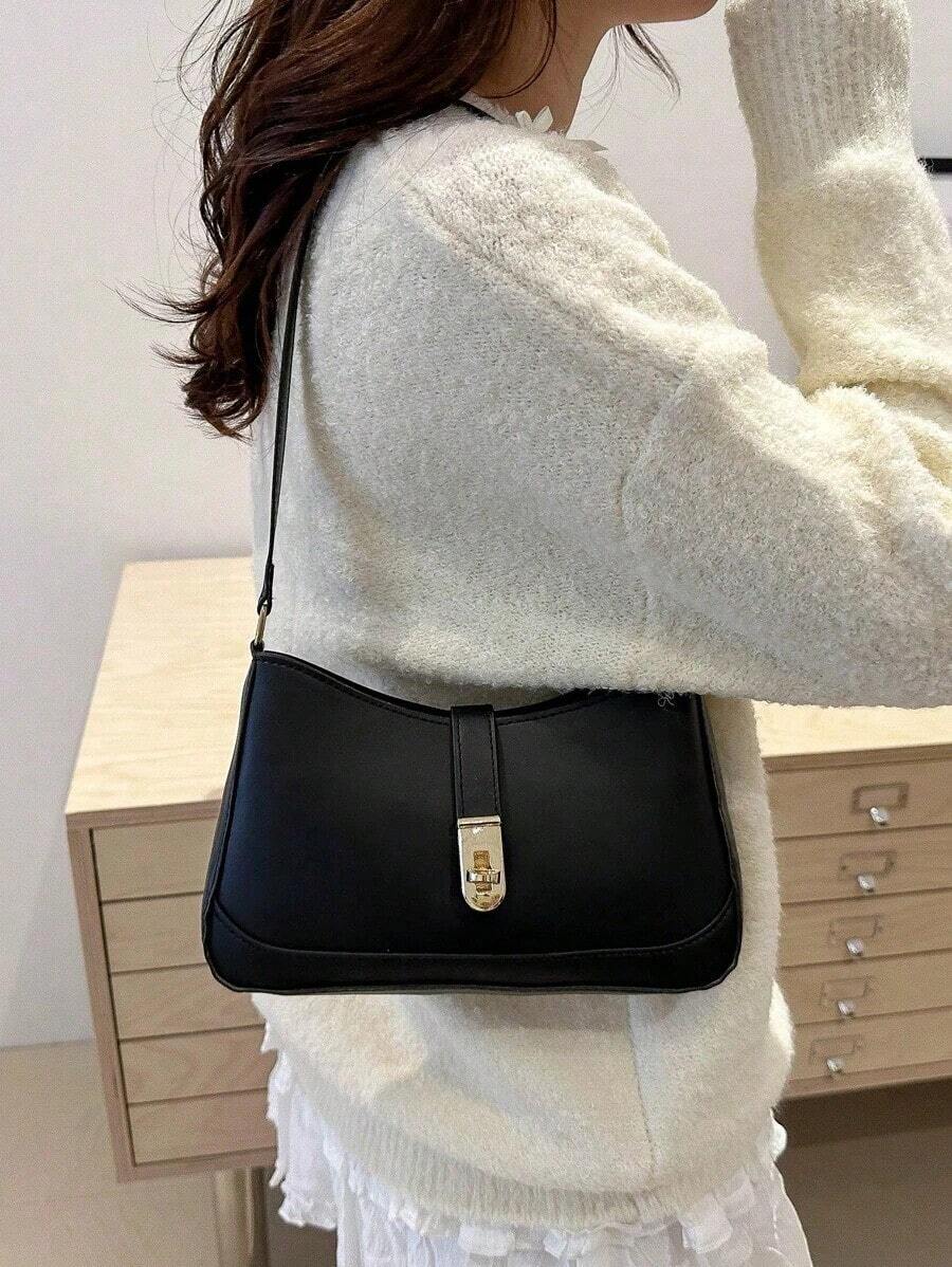 Stylish Women's Handbags, Solid Color Shoulder Bags, Simple And Classic Women's Crossbody Bags - 黑色 - 查看 1