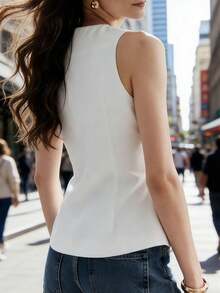 女士无袖上衣，女士时尚纽扣背心，春夏商务修身OL背心