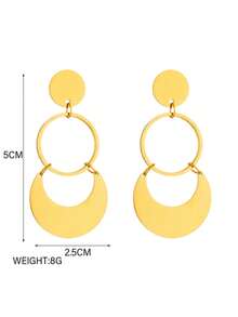 1 par de pendientes minimalistas de metal geométricos exagerados de círculo de acero inoxidable para mujer, adecuados para uso diario - Amarillo Oro - Ver 5