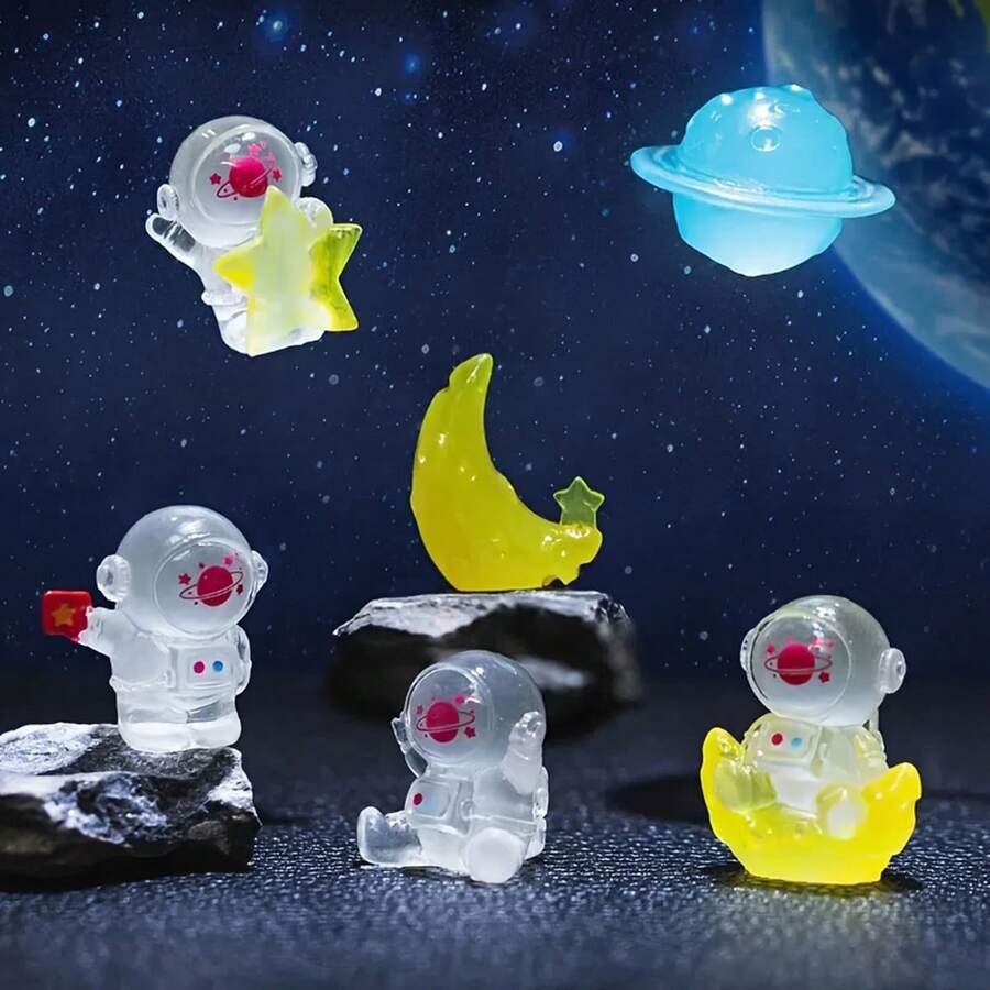 6个夜光太空漫步小雕像 - 彩色树脂汽车和花园装饰品，非常适合苔藓景观和汽车配件，可收藏的迷你太空装饰雕像 - 彩色 - 查看 1