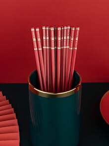 5 Pairs Chinese Chopsticks Reusable Fiberglass Dishwasher , 9.6 Inch/24.3cm Matte Non-Slip Family/ Hotel/ Restaurant Japanese Chop Sticks,Chop Sticks For Family Restaurant- Red,Christmas&New Year Chopstick Gift, Traditional Red - Red - View 7