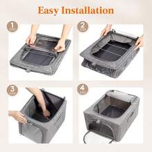 Clothes Storage Bins With Metal Frame 3 Pack, Fabric Stackable Storage Bags With Lids, Zipper, Foldable Clost Organizers Containers Clothing, Blanket, Winter Cloth, 25L - 3 + 25L - View 7