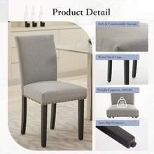 Sillas de comedor tapiceadas Conjunto de 2, silla de comedor de tela Parsons con adorno de cabeza de uña y piernas de madera resistentes, para pequeño espacio Vintage, para pequeño espacio, apartamento