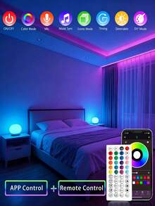 RGB LED霓虹灯带，带遥控器/APP控制，防水柔性霓虹灯，适用于卧室、房间装饰，16英尺-100英尺霓虹灯带，RGB LED灯带可通过APP和遥控器控制，具有定时、音乐同步功能，户外IP67防水，柔性霓虹灯，适用于卧室、客厅、游戏、万圣节派对、圣诞节装饰，LED霓虹灯招牌 - 多色光 - 查看 5