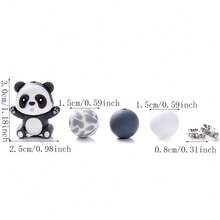28pcs/Set Cute Panda Silicone Beads Set, Black & White Panda With 15mm Leopard Print Round Beads & 8mm Glass Rhinestone Beads, DIY Jewelry Making Kit, Bracelet, Necklace, Party Favor